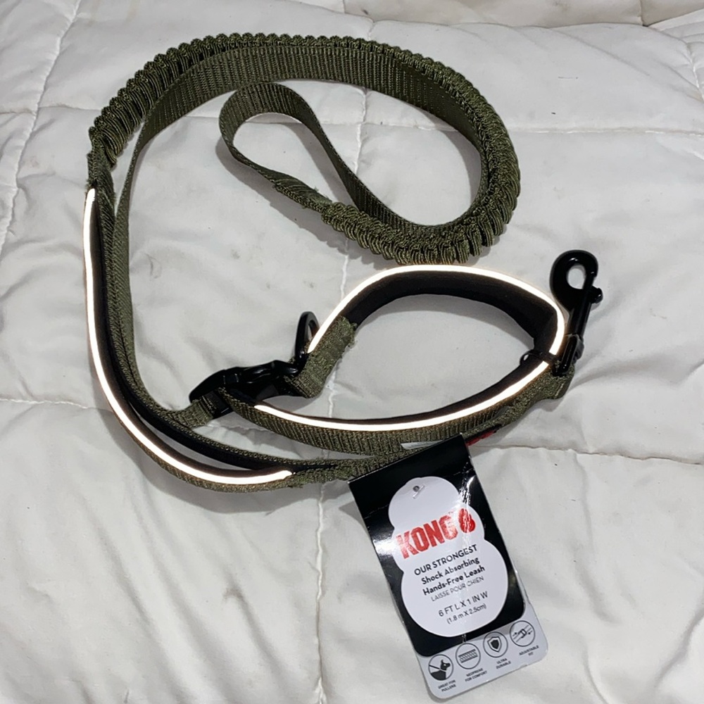 🐶 Kong Green 6ft Shock Absorbing Hands-free Dog Leash Collar Harness Pet NWT